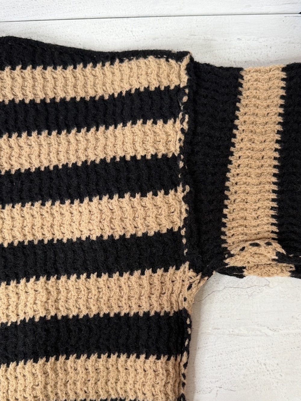 Baltic Born “Liam Chunky Knit Sweater” - Black & Beige Striped Crewneck Sweater - Picture 5 of 5